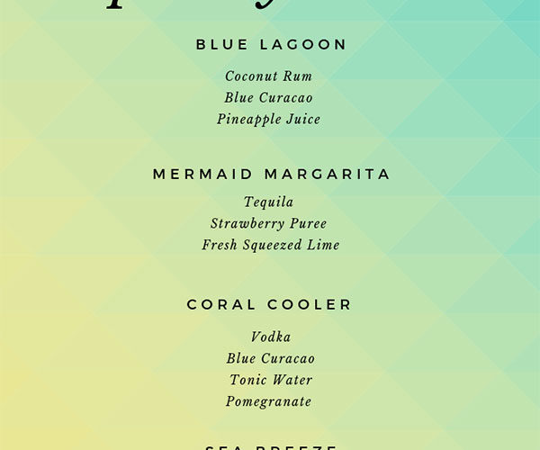 Specialty Drink Menu at Shein Miami Pop Up Shop